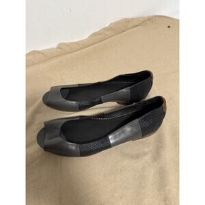 Rag & Bone Shoes Womens Size 7 Gray Black Peep Toe Flats Leather Woven Slip On